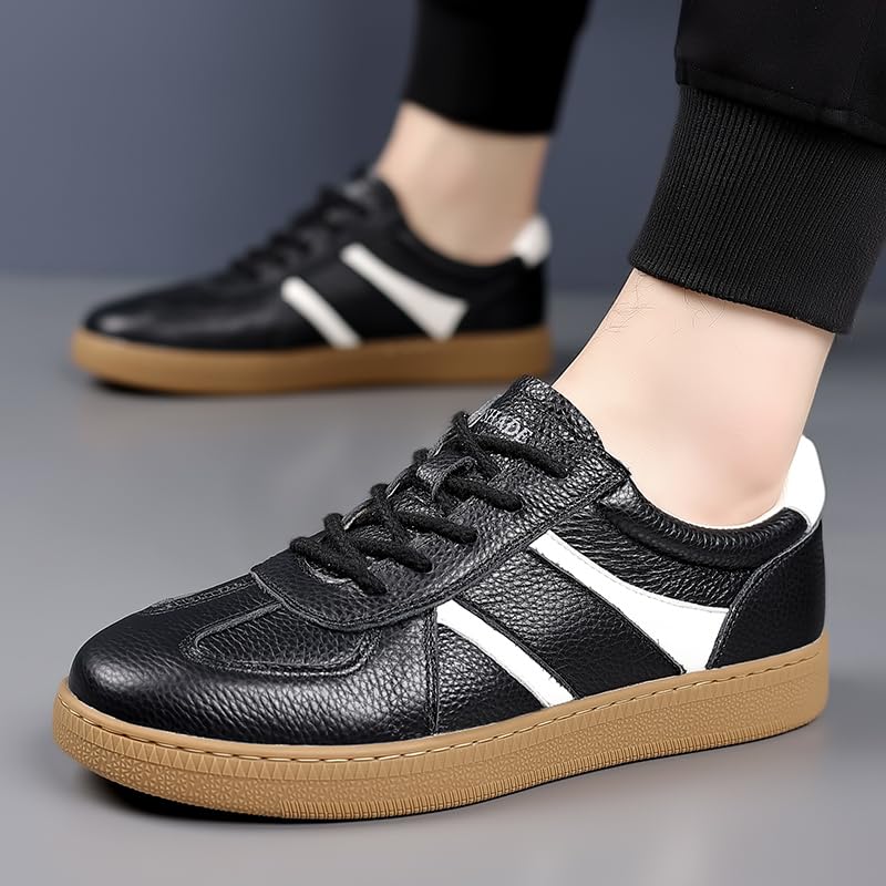 [Baseconet] Leather Casual Shoes, Soft Leather, Platform Sole, Lightweight Cushioning, Suitable for Commuting and School (BLACK, Adult, 26.5 cm, Measu