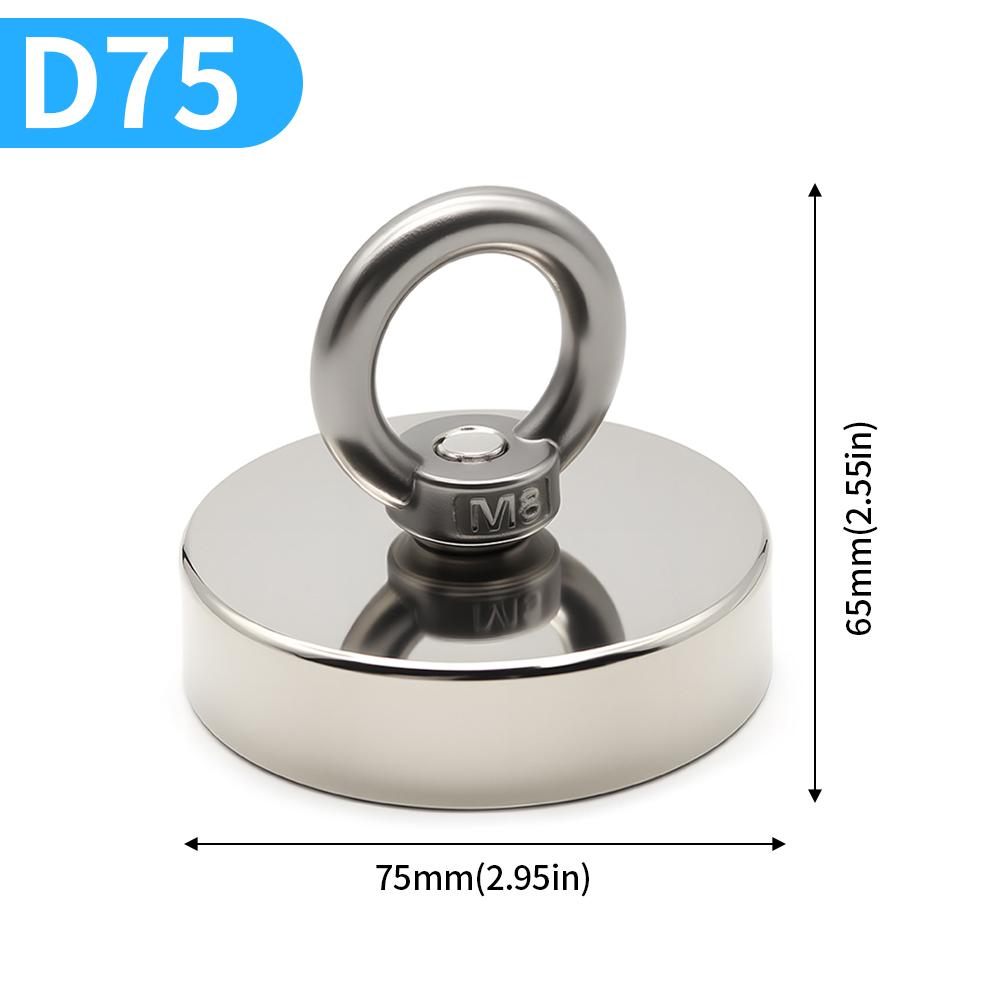D16-D120MM Neodymium Fishing Magnet N52 Heavy Duty Rare Earth Magnet with Countersunk Hole Eyebolt Salvage Magnetic