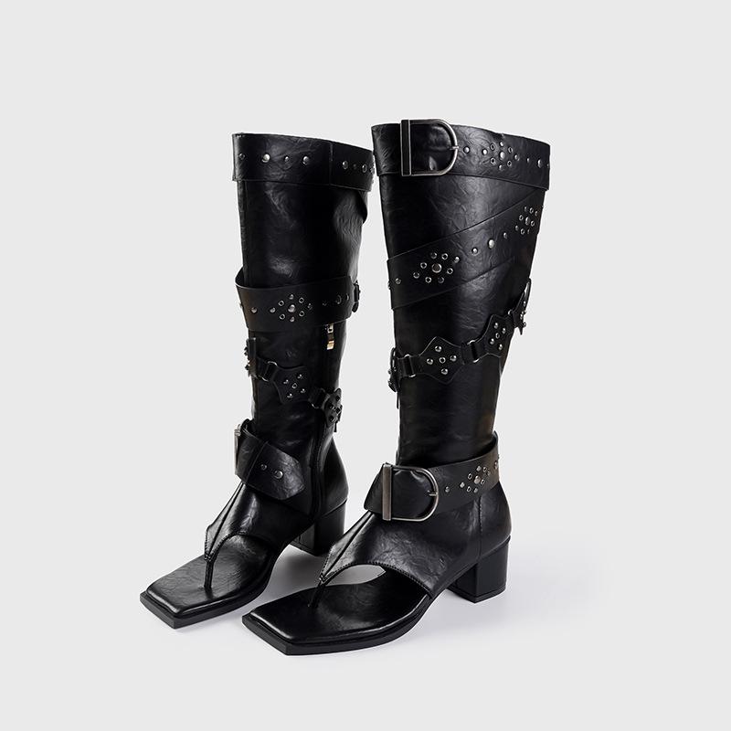 

Фабричные кастомные жареные уличные туфли-ботфорты на высоком каблуке Spice Girls, женские новые крутые ботинки с носком, пряжка-ремень, высокие ковбойские сапоги для женщин 35