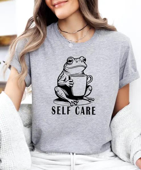

Self Care Frog Tshirt Frog Doing Yoga Tshirt Funny Frog Tshirt Summer Short Sleeved Harajuku Streetwear Tops Tees S