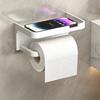 Contemporary Bathroom Shelf with Integrated Phone Tray and Paper Roll Holder Plastic Design Suitable for Washroom
