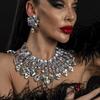 European and American Exaggerated Multi-layer Full Diamond Necklace Earrings Set