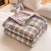 Japanese Plaid Printed Summer Thin Quilt Simple Breathable Air Conditioning Blanket for Office Soft Home Decoration for Bedroom