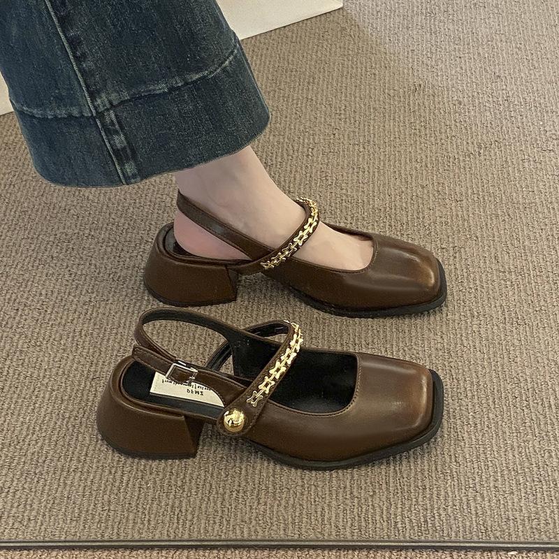 

Босоножки Baotou женские толстые каблуки высокие каблуки новые летние модели квадратный носок Мэри Джейн одинарная обувь маленькие кожаные туфли 40 коричневый