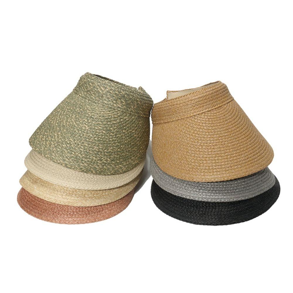 Visiera estiva moda anti-UV Cappello Paglia Traspirante Top Vuoto Cappello a Cilindro Intrecciato Top Vuoto Cappello da Sole Donna
