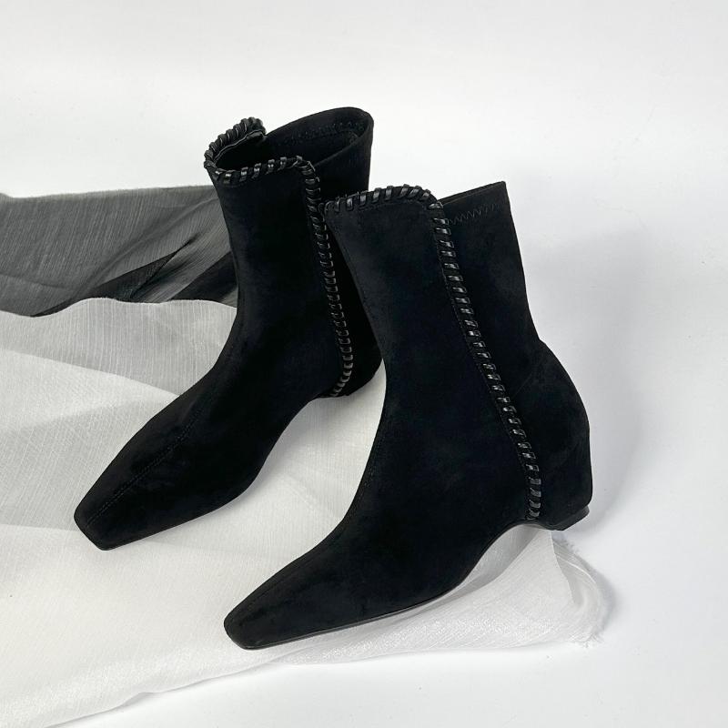 Женские ботильоны на низком каблуке с квадратным носком из замши Модные ботильоны для женщин 2026 Новый зимний дизайнер Новый Botas De Mujer 34 чёрный