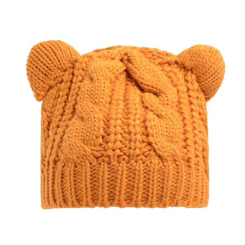 New Lovely Cat Ears Knitted Hat Fashion Women Solid Color Winter Warm Crochet Braided Beanie Hats Casual Girl Kawaii Wool Cap