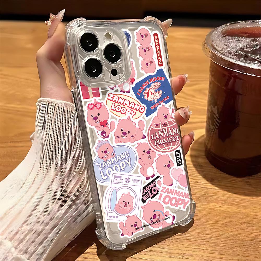 

Cartoon Cute Pink Loopies Phone Case for IPhone 16 15 14 13 12 11 Mini Pro Max X XR XSMax 7 8 Plus Shockproof Transparent Cover iPhone 12 Mini