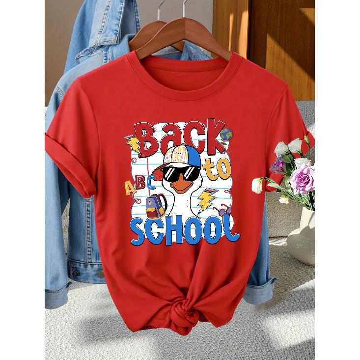 Back-to-School Season Fashionable and elegant style BACK TO SCHOOL Patterned Print Round Neck Short Sleeve T Women's shirts for spring