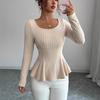 Women's Elegant Slim Fit Square Neck Autumn/Winter Top with Butterfly Knot