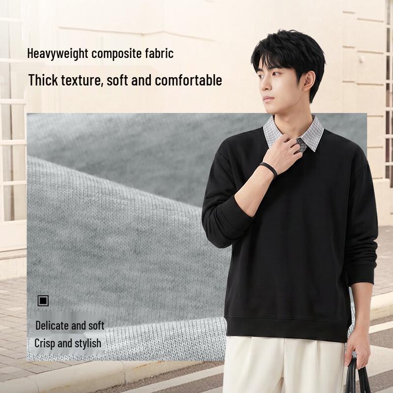 Baleno Men's Oversized Fake Two-Piece Plaid Collar Sweatshirt