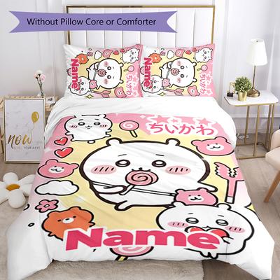 3pcs Custom Name Chiikawa Bedding Set Duvet Cover Closure Includes 1 Duvet Cover & 2 Pillowcases for All Seasons Bedroom Decor