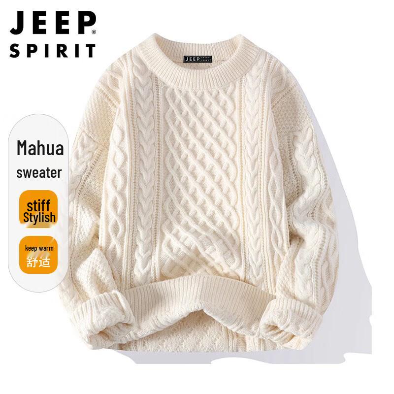 JEEP SPIRIT Men's Cable Knit Crew Neck Sweater