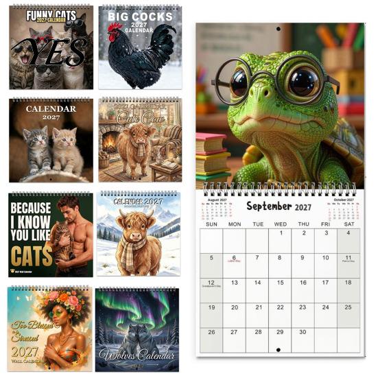 Practical Home Office Supplies Funny Animal Wall Calendar 2027, 12 Months Jan. to Dec., Spiral Bound Hanging Planner Calendar, Monthly with