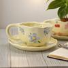 2PCS/Set High-end Coffee Cups And Saucers, High-value Ceramic Mugs, Business-style Latte Art Coffee Cups, Hand-pinched Cups