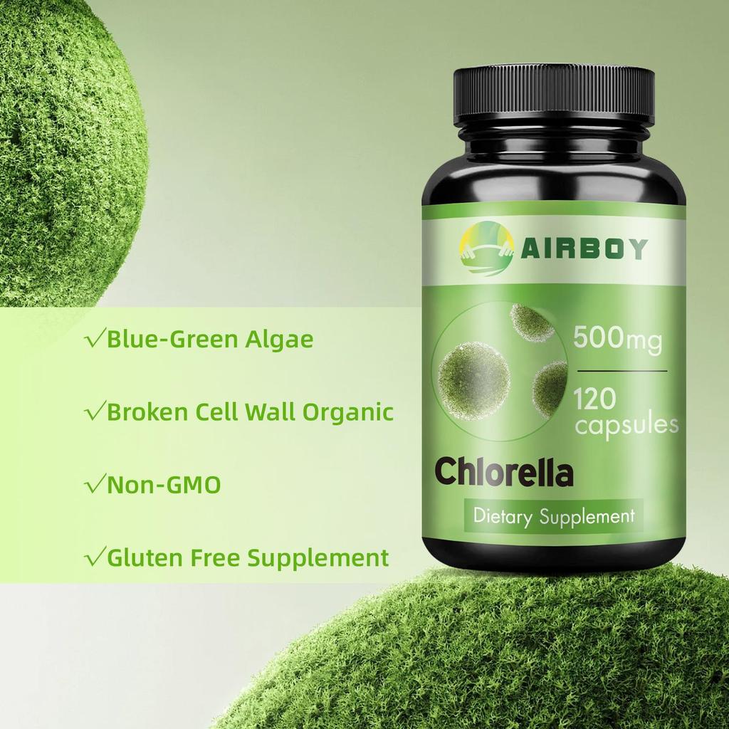 Airboy Chlorella Capsules, 500mg Chlorella Extract, Nutritional Supplement, Suitable for Both Men and Women