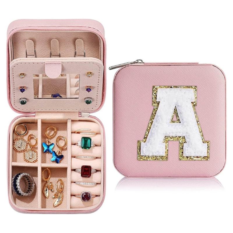 Portable Jewelry Organizer Box with Mirror Unique Leathers Jewelry Box for Women Girls Ring Necklace Earrings Easy Use