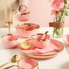Ru Han Pink Ceramic Dinner Plate with Gold Rim