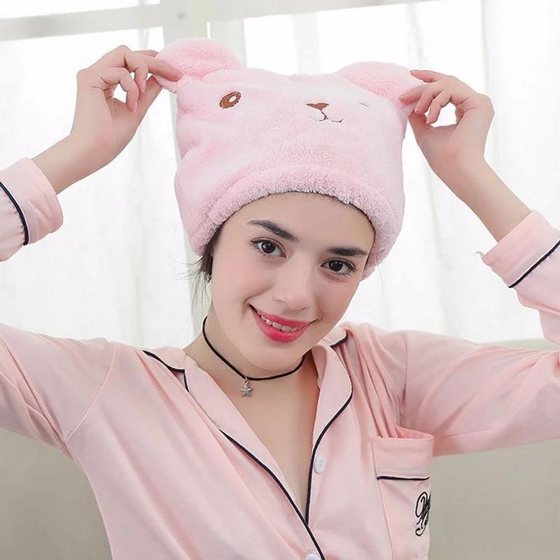 FASHION Lovely Little Bear Hair Drying Cap Towel Microfiber Quickly Dry Hair Shower Hat Wrapped Towels Bathing Cap Bathroom Accessories