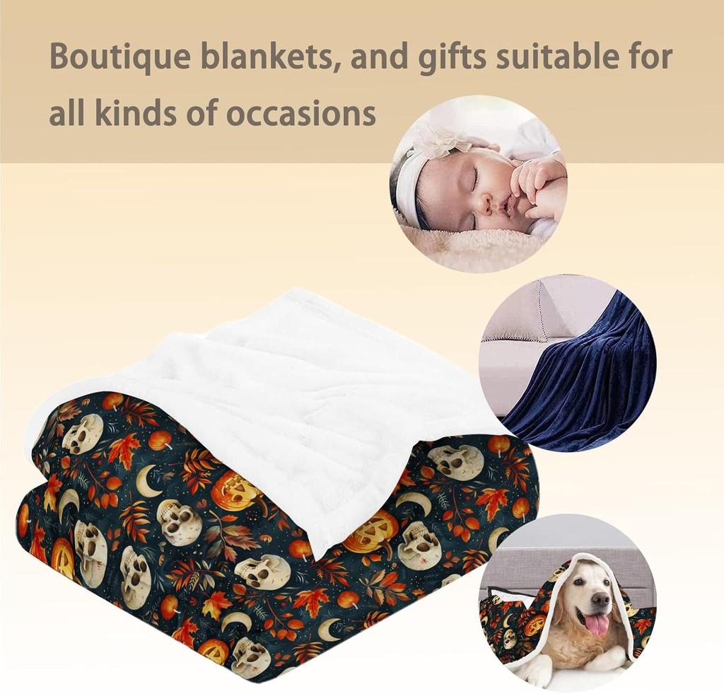 1PC Halloween Throw Blanket Pumpkin Skull Bats Witch Black Cats Thin Blanket Gifts for Couch Bed Car Home Camping All Season Use