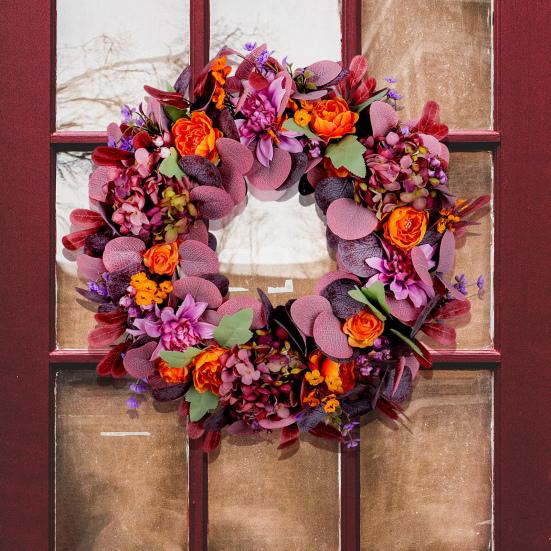 Fall Wreath Vibrant Color Bow-knot Design Easy to Hang Multipurpose Thanksgiving Front Door Garland Autumn Decoration