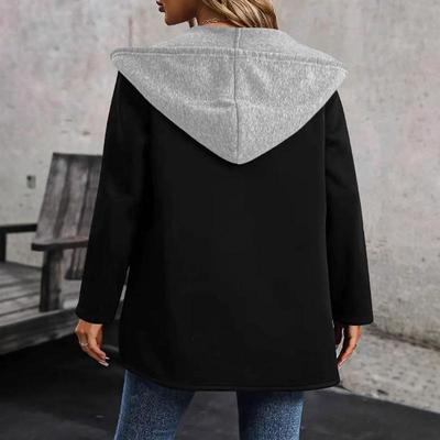 Nuovo Cardigan da Donna Autunno e Inverno Casual alla Moda con Cuciture a Contrasto e Felpa con Cappuccio