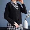 Klassischer Strickpullover für Damen mit V-Ausschnitt und Bindeband, Faux-Zweiteiler, Herbst/Winter, locker, langärmlig, Damen-Basisshirt, trendy