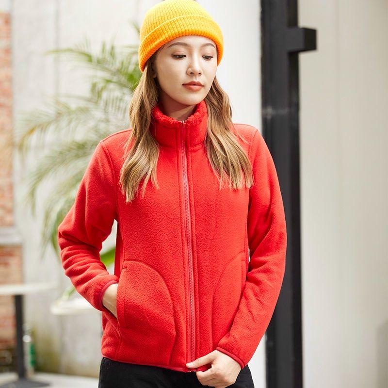 

Флисовая женская верхняя одежда, модная универсальная зимняя спортивная утепленная двухсторонняя теплая куртка для женщин XXXXL красный