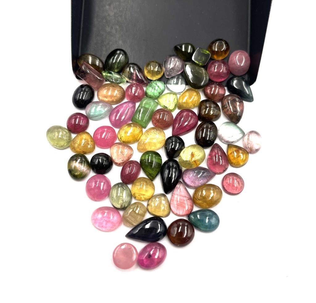 Natural Multi Tourmaline Mix Shape Cabochon Loose Gemstone Lot 16-20 Pcs 5-9 MM 20 CT Multi Tourmaline Cabochon Gemstone For Jewelry Making