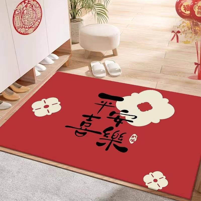 Safe Entry And Exit Floor Mat, Living Room Door Mat, Entrance Door Crystal Velvet Festive Housewarming Red Door Mat