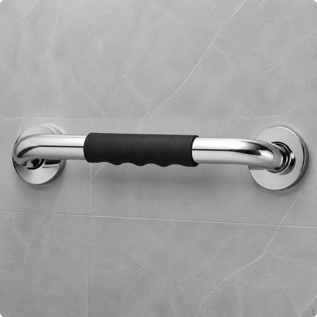 NonSlip Grab Bar with Silicone Grip | Ergonomic Finger Grooves, Polished Stainless Steel, Washroom