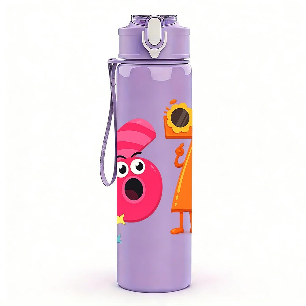 1PC 6 Cartoon Character Number Print 750ml Color Plastic Sports Water Bottle Leakproof Flip Straw Lid Suitable for Sports Office Home Use