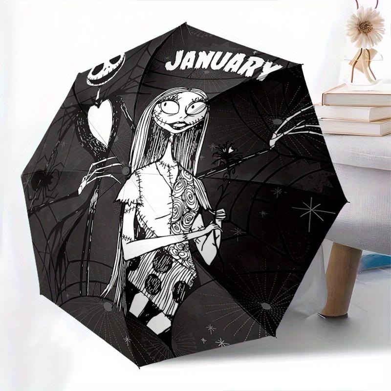 Jack Skellington,Sally Themed Automatic Opening and Closing Folding Umbrella, Reinforced 8 Ribs, Compact Travel Design, Fashionable Folding