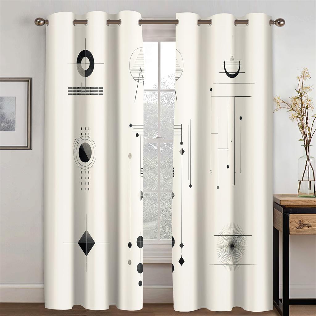 Svart & Vit Enkla Mode Linjer Geometriskt Mönster Gardiner Sovrumsinredning Kontorsområde Vardagsrum Barnrum 2 Paneler