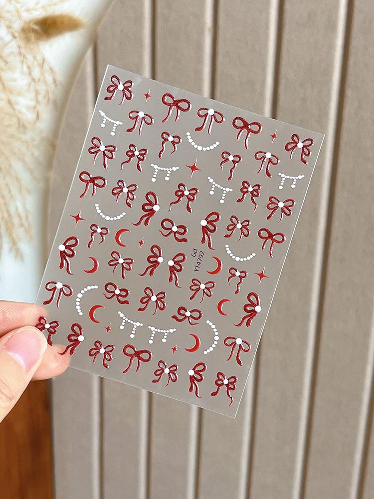 Рельефные наклейки для ногтей  Бант и Звезда-Луна  - Самоклеящиеся Декоративные Наклейки для Арт-Дизайна Ногтей