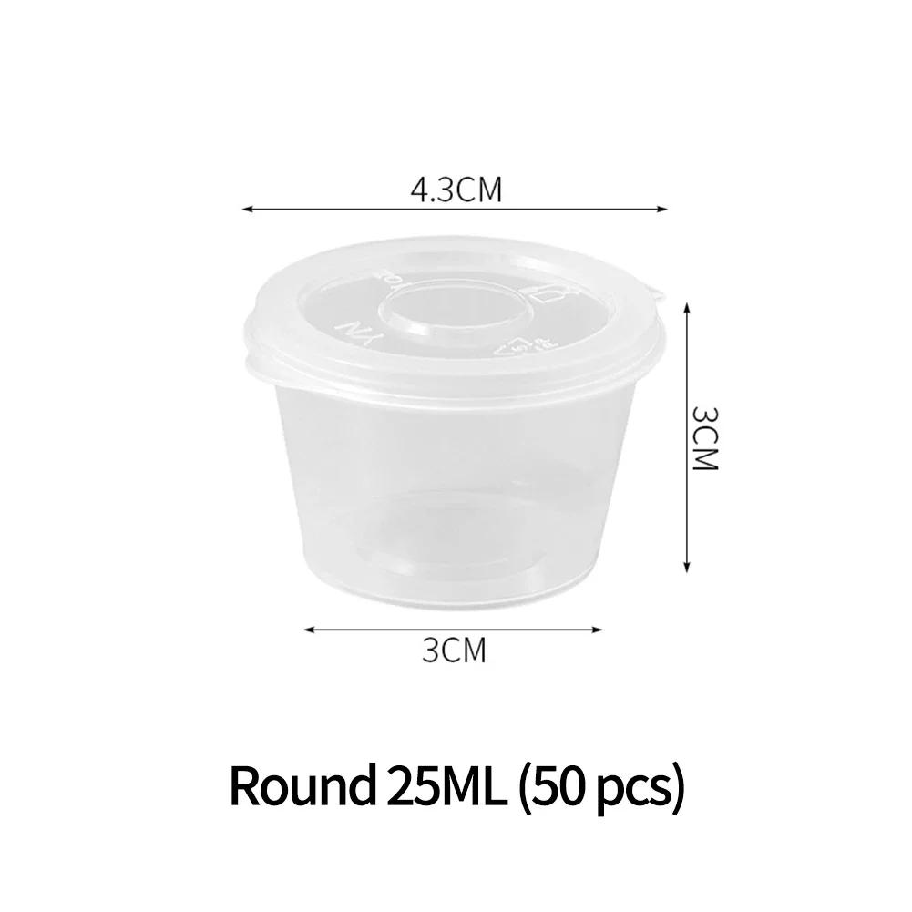 

50 Pcs 25/50/100ml Disposable Takeaway Sauce Cups Set Containers Seasoning Food Box With Hinged Lids Reusable Pigment Paint Box