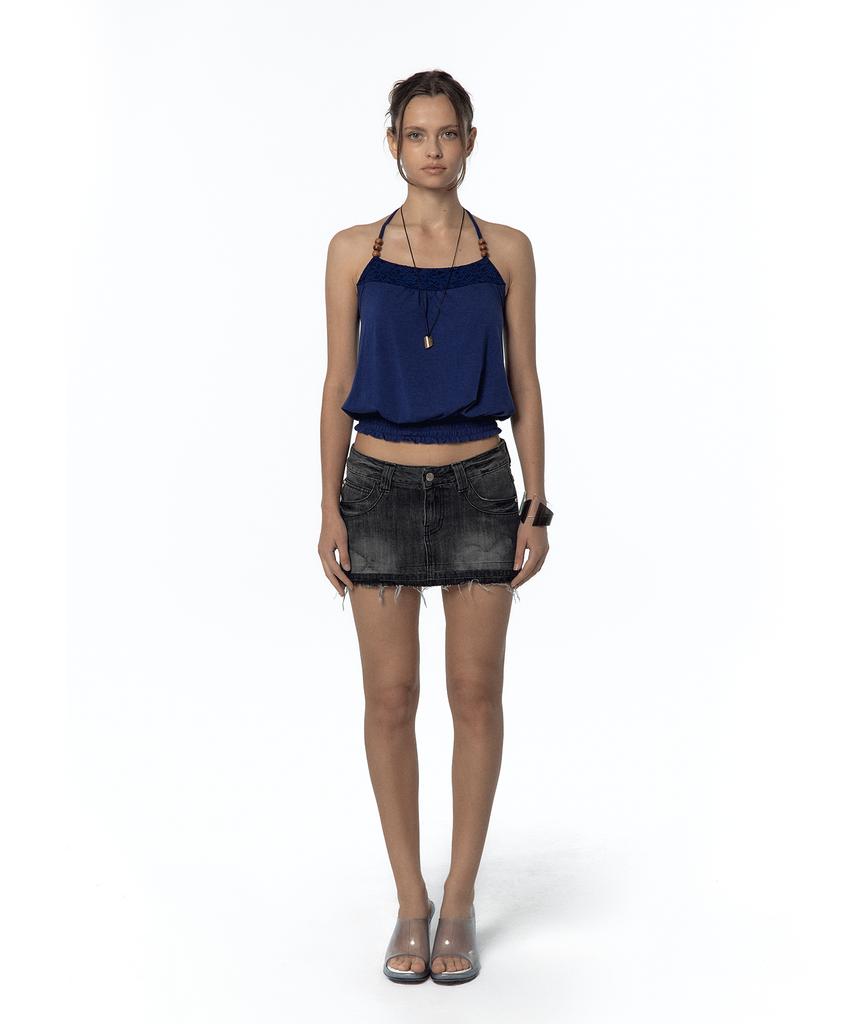 Kasiko Split Pocket Denim Skirt Black