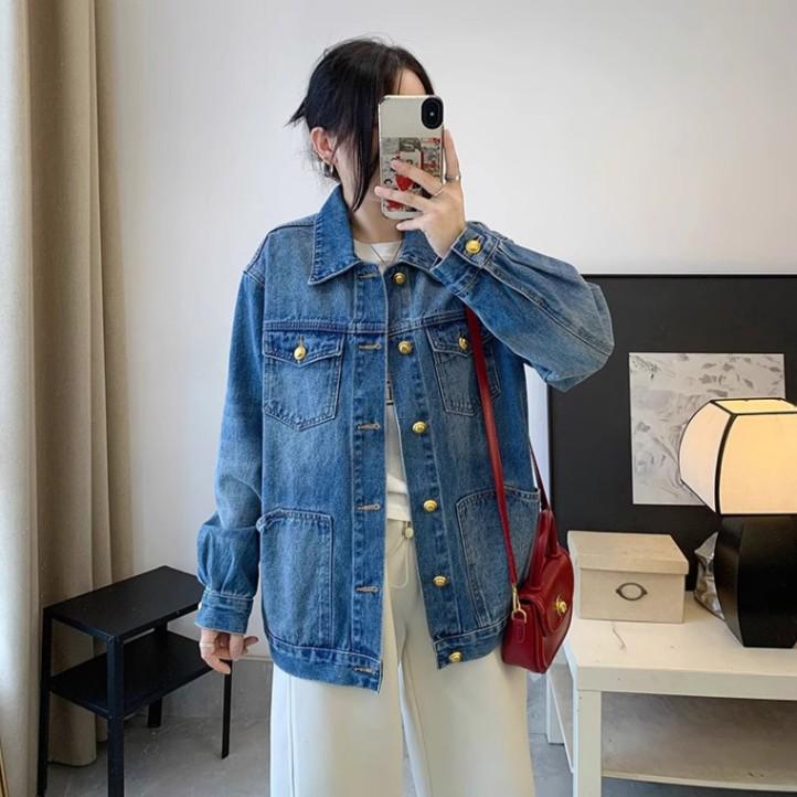 2025 Spring/Autumn Women's Retro Washed Denim Jacket: Hong Kong Style, Loose Fit, Trendy Casual Fashion