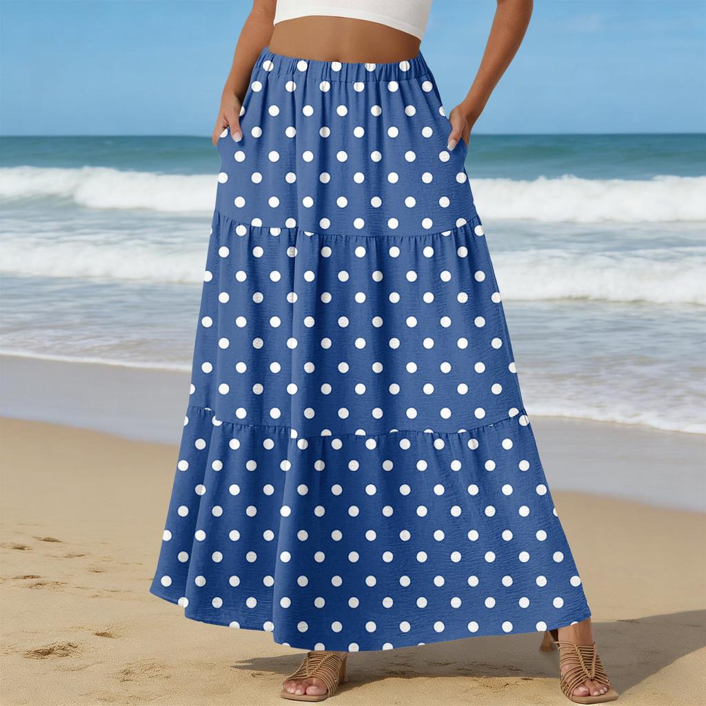 Women's Casual High Waist Drawstring A-line Skirt Color Skirt With Pockets