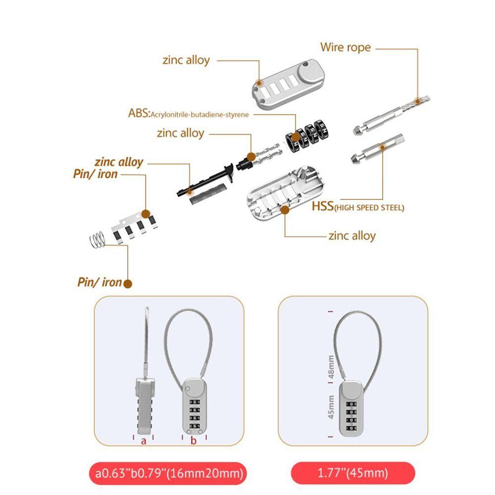 Security Coded Lock 4 Digit Password Combination Lock Anti-theft Travel Luggage Suitcase Wire Rope Padlock Security Tools
