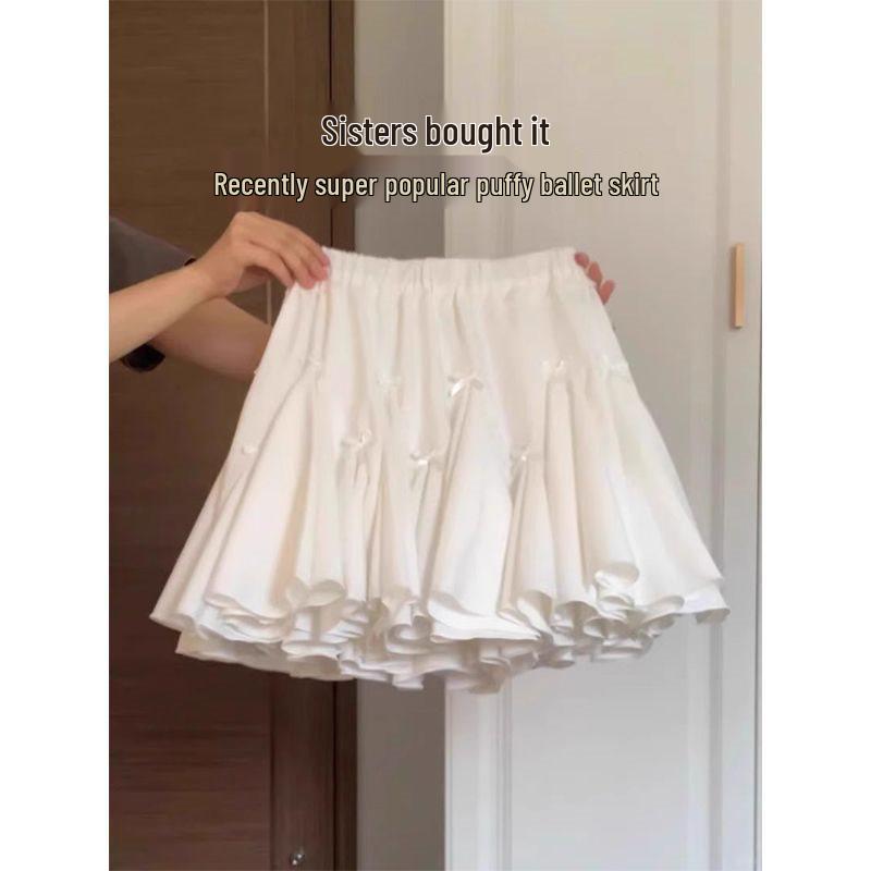 

Ballet Style A-Line Bowknot White Midi Skirt - Women s Summer High Waist Flowy Skirt Small