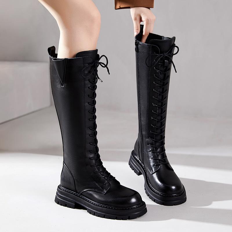 [Fetal cowhide embryo] First-layer cowhide boots women's autumn and winter 2025 leather thick-soled velvet knight boots