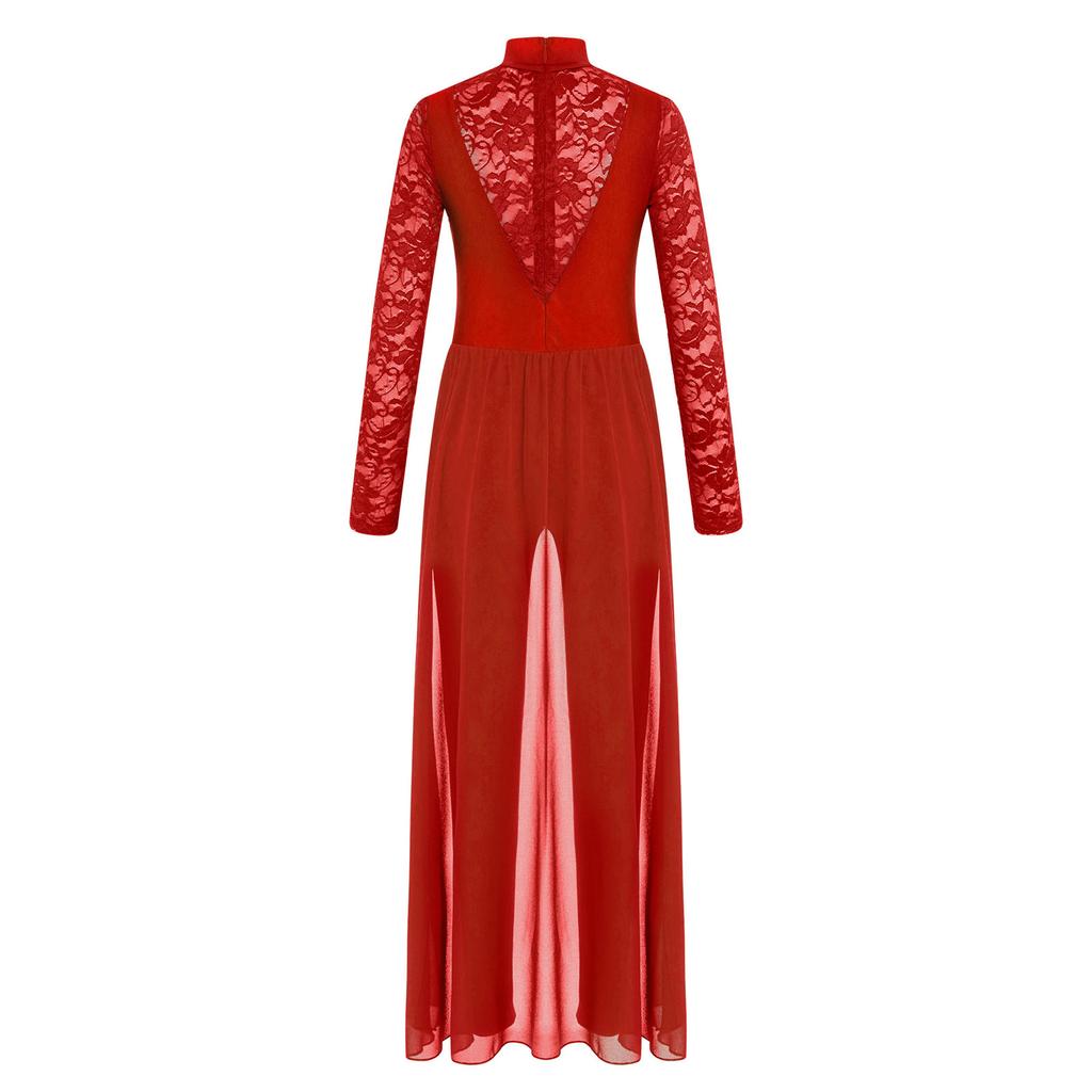 Fete Gimnastică Patinaj Artistic Salopetă Dantelă Florală Mânecă Lungă Gât Mock Paiete Fustă Șifon Salopete Costum de Dans