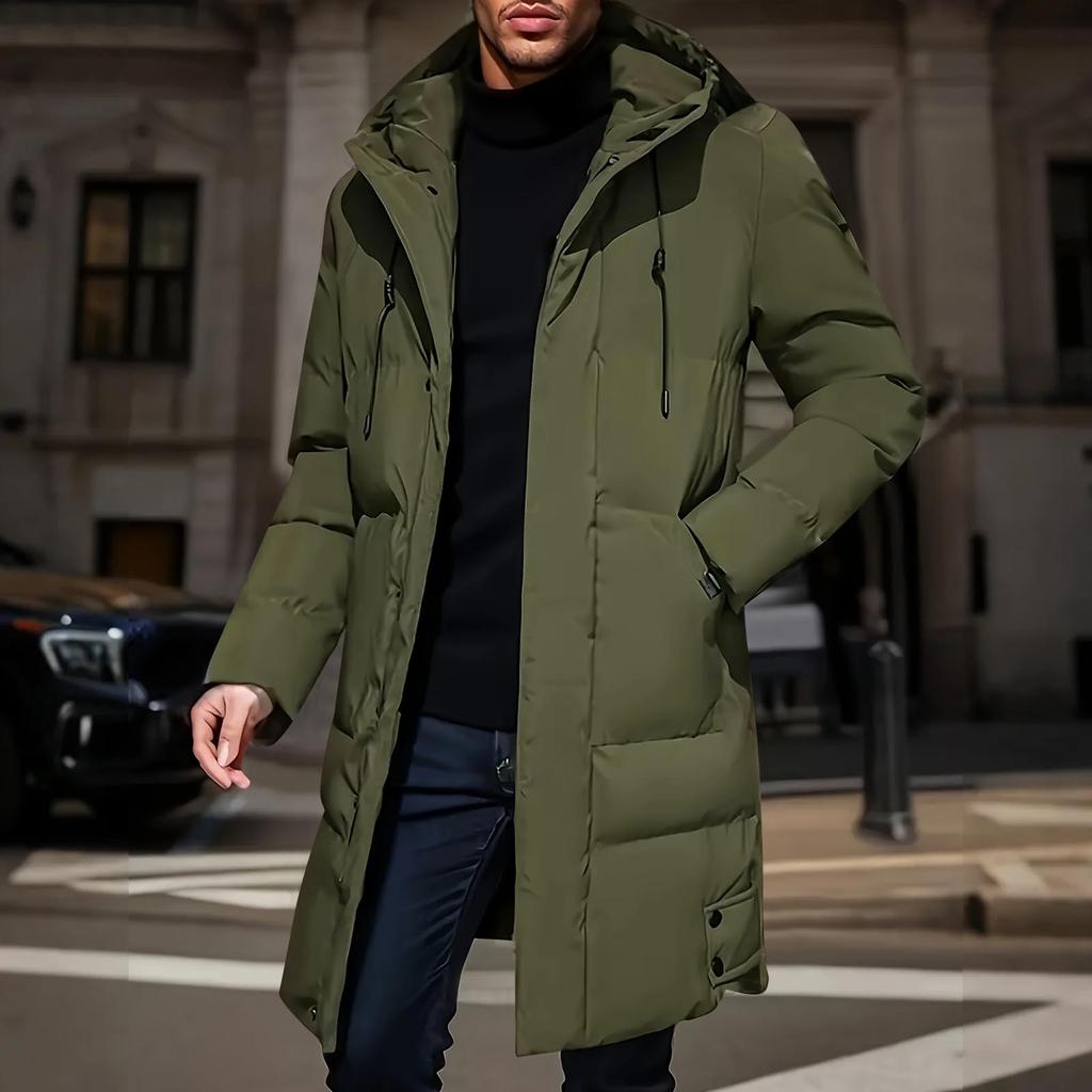 Men's Long Cotton Padded Coat Casual Fashionable  Solid Color Loose  Warm And Thick Cotton Padded Coat