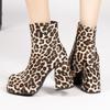 Sexy Women's Ankle Boots Platform Leopard Short Shoes New 2025 Block High Heel Fashion Autumn Winter Motorcycle Boots Ladies