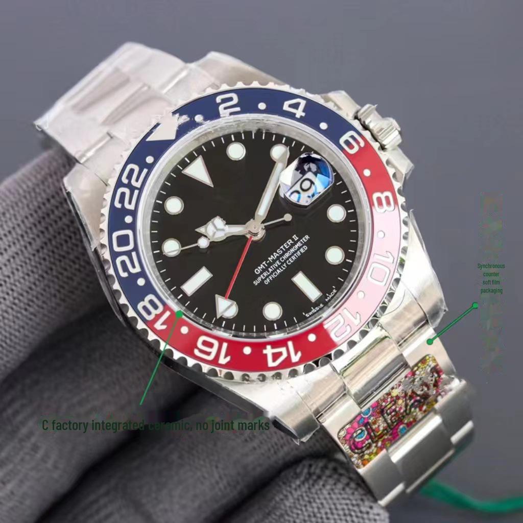 

Чоловічий автоматичний механічний годинник Danny Road 41 мм GMT із червоним і синім безелем