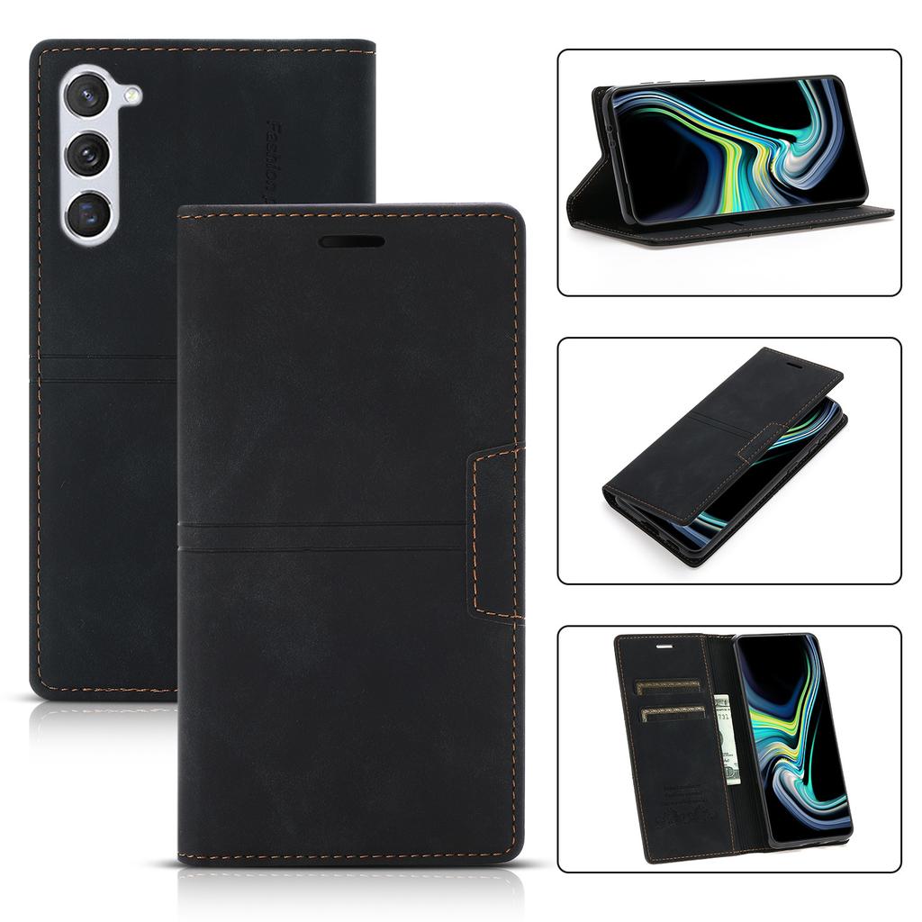 Applicable to Samsung S26 mobile phone leather case A57 skin matte magnetic card wallet protective case A37 solid color bracket