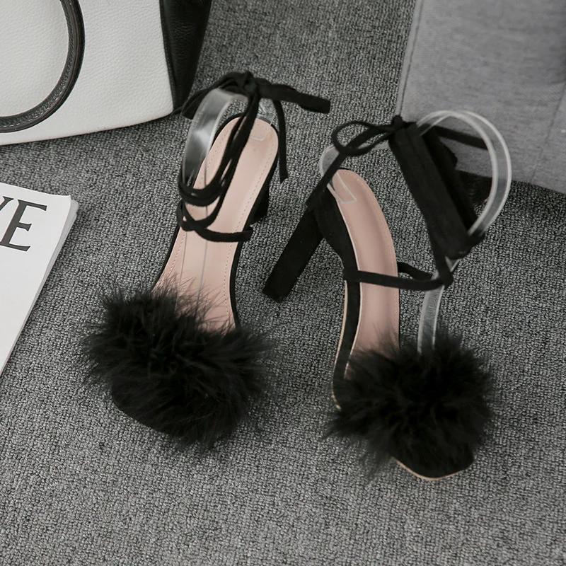 Maogu 2024 11CM High Heels Sexy Dress Party Ladies Sandals Shoes with Heel Summer Fashion Furry Cross-Tied Women Pumps Sandalias
