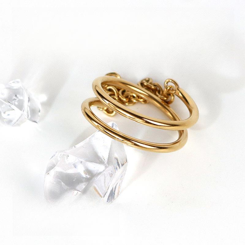 Double-layer Small Chain Ring, Titanium Steel Vacuum Plating Ring, High-end Niche Accessories for Women