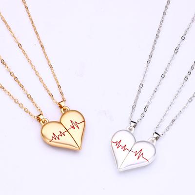 2Pcs/Set Fashion Couple Necklaces Elegant Women Hypoallergenic Heartbeat Jewelry